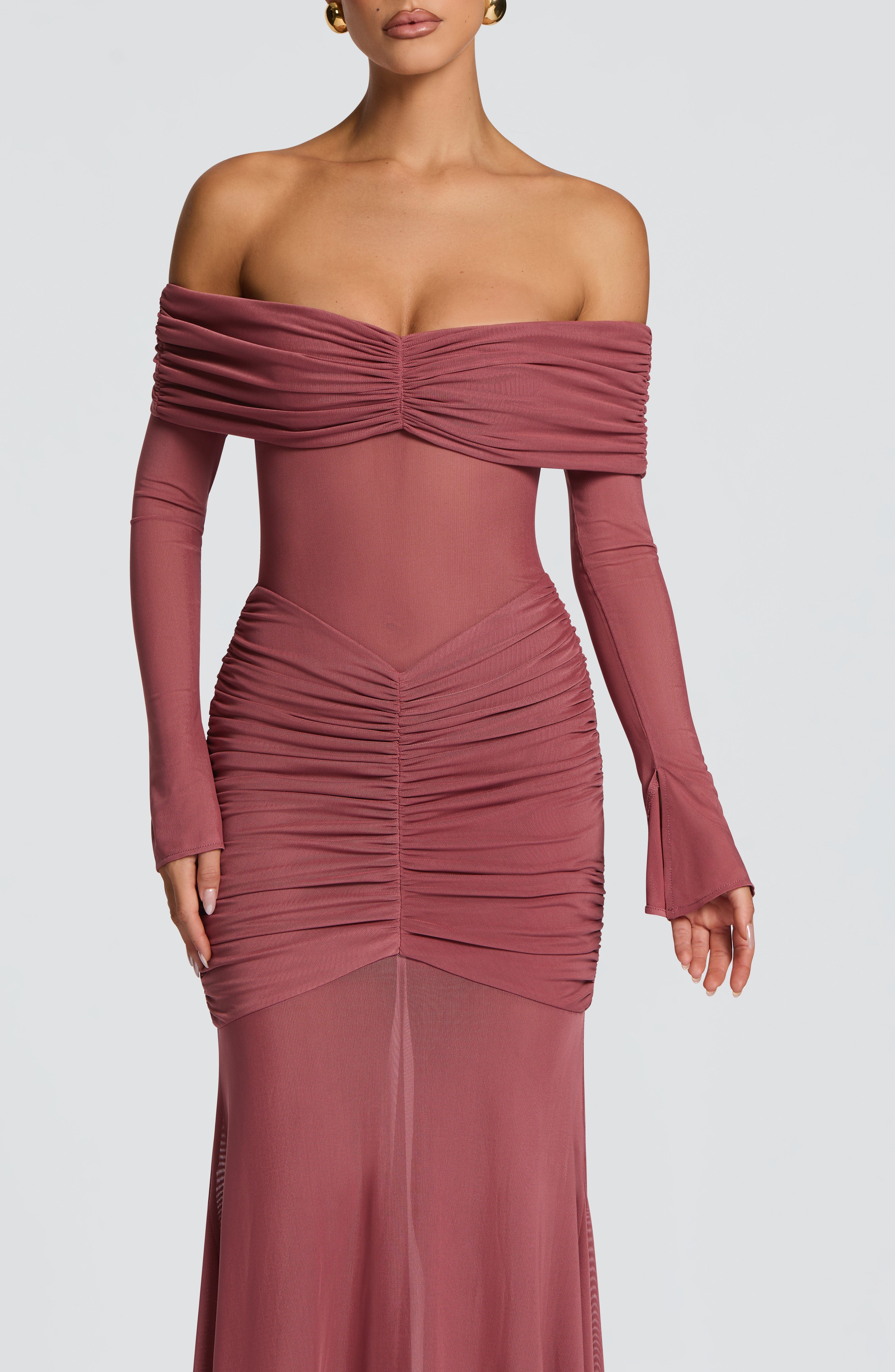 Arlena Valmont — Vestido Largo Marrón Rosa | Gracia Femenina