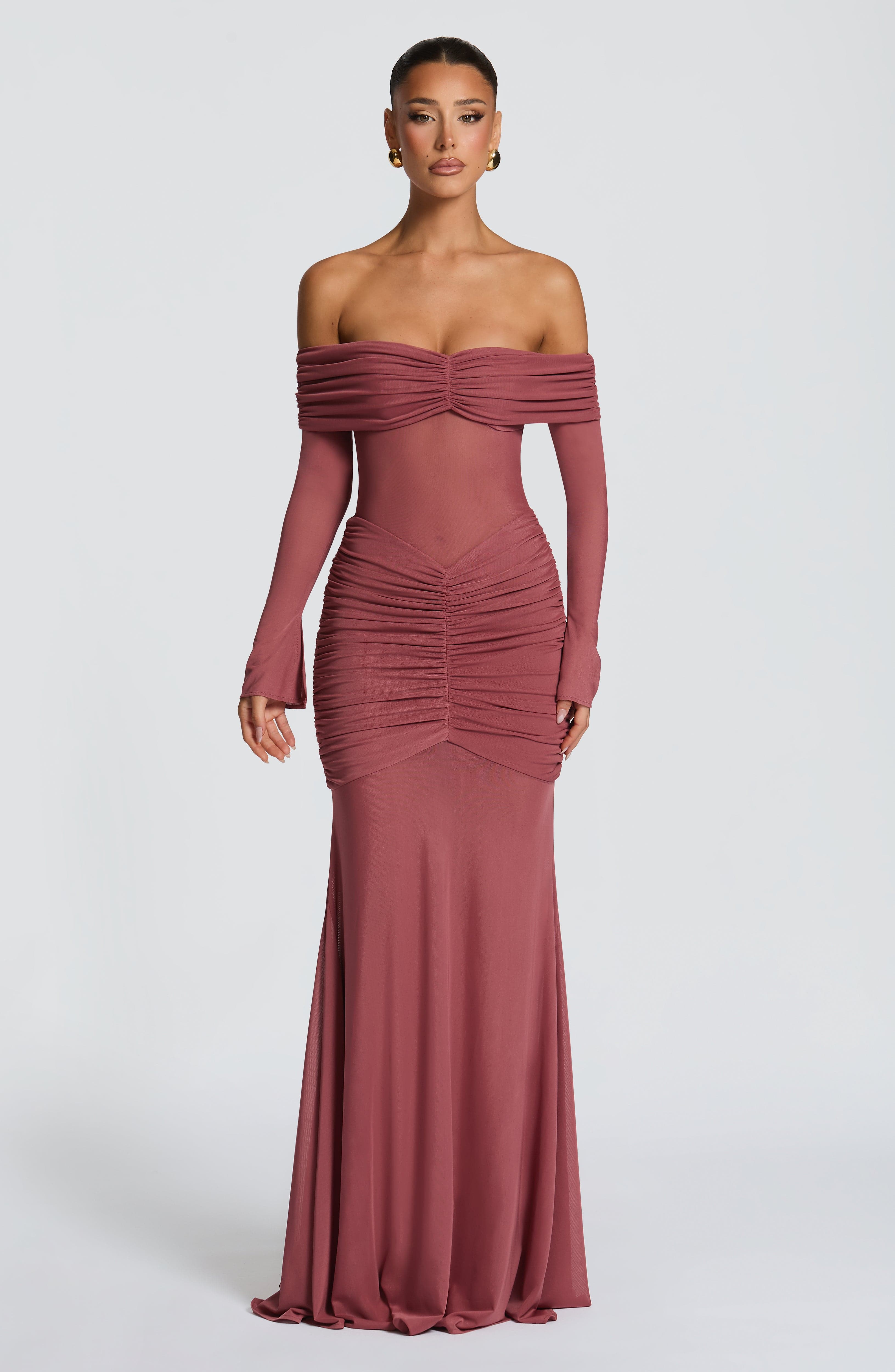 Arlena Valmont — Vestido Largo Marrón Rosa | Gracia Femenina