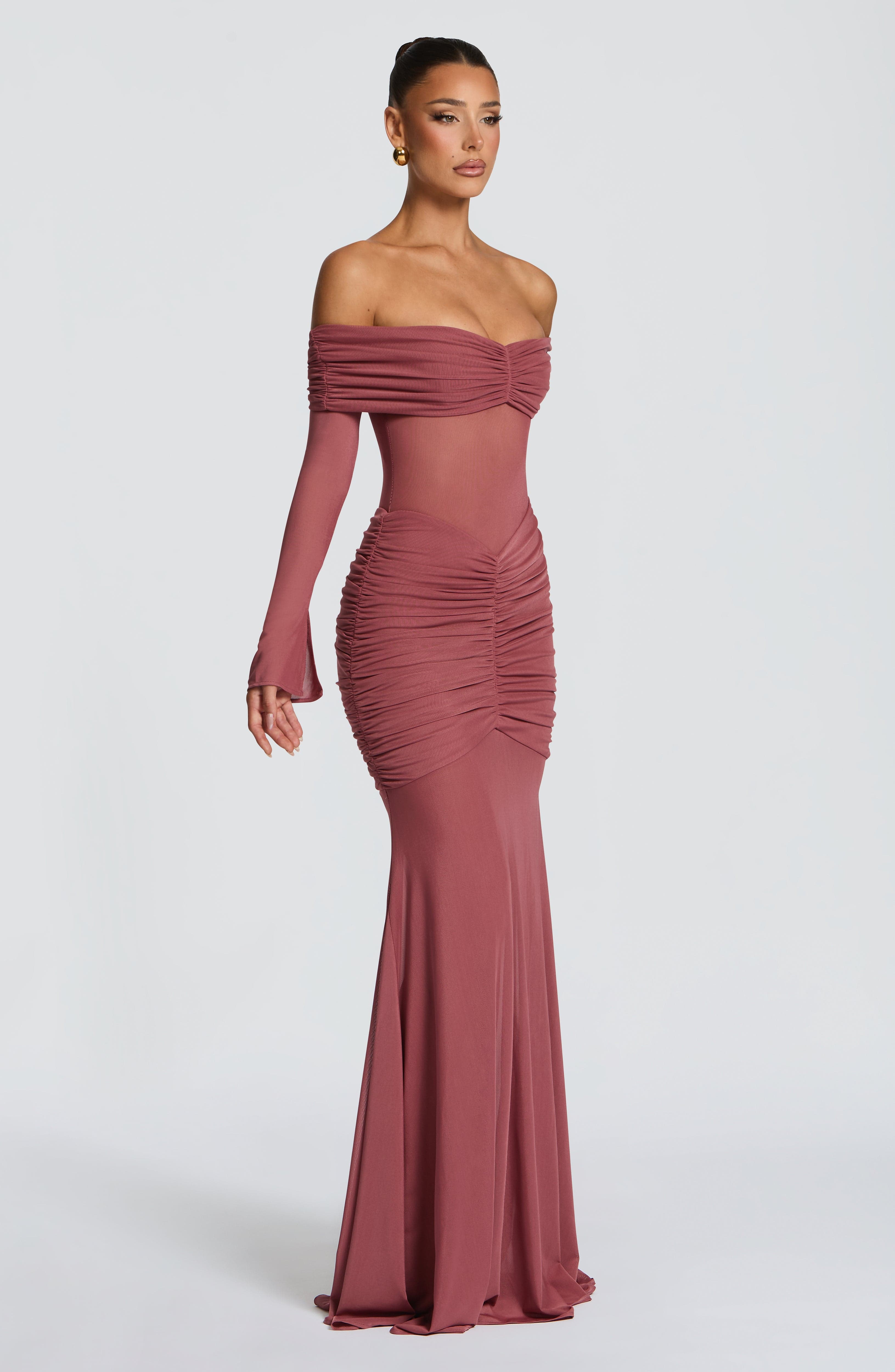 Arlena Valmont — Vestido Largo Marrón Rosa | Gracia Femenina