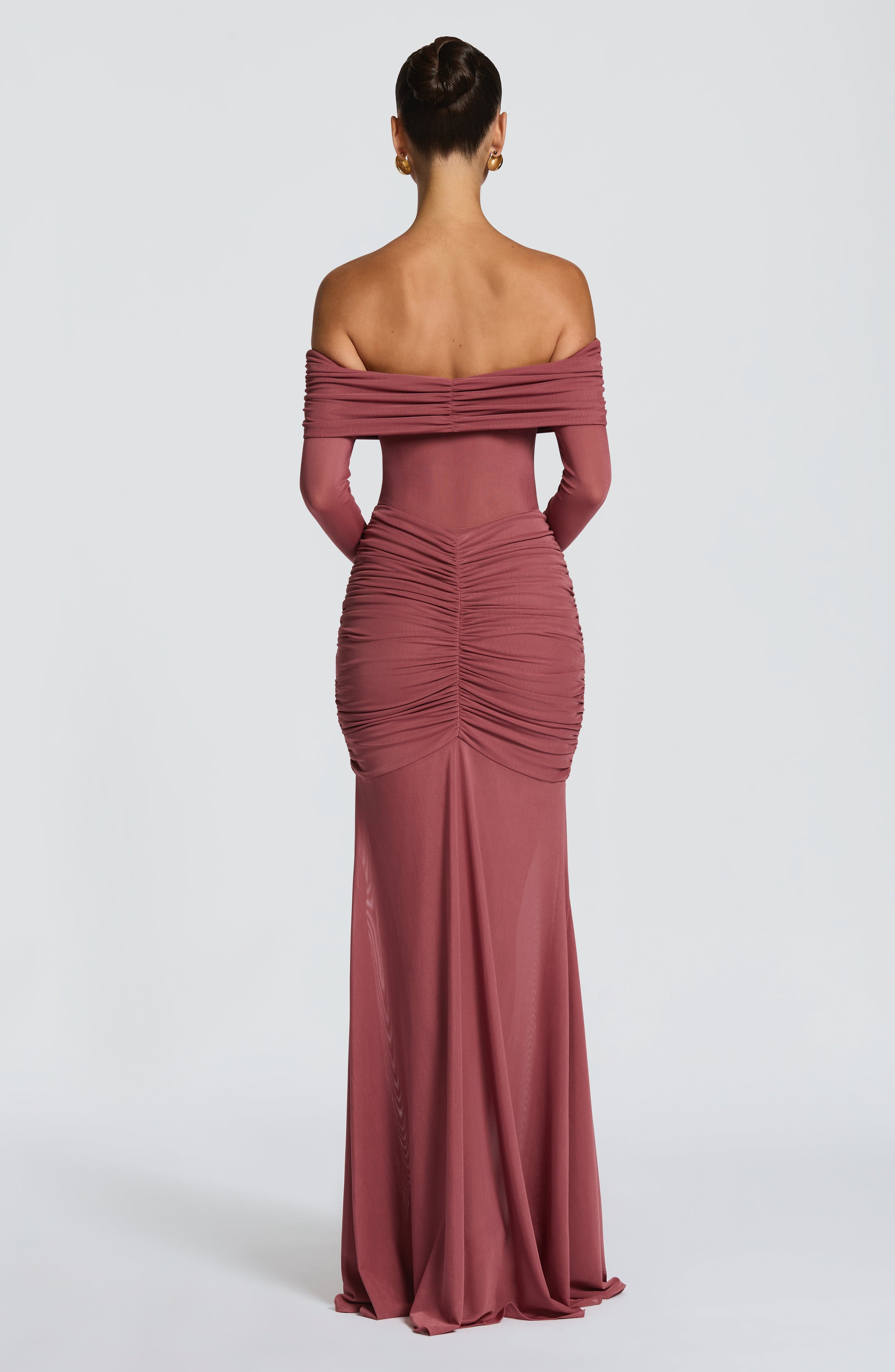 Arlena Valmont — Vestido Largo Marrón Rosa | Gracia Femenina