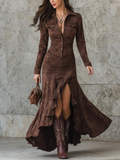 Prairie Valmont — Vestido Largo Marrón con Volantes | Western Chic