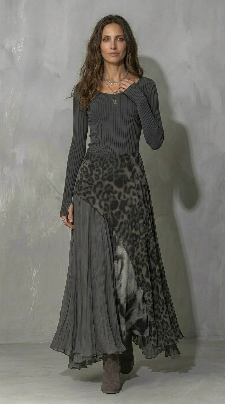 Silvana Valmont — Vestido Maxi Plisado Estampado Animal | LIQUIDACIÓN 50%