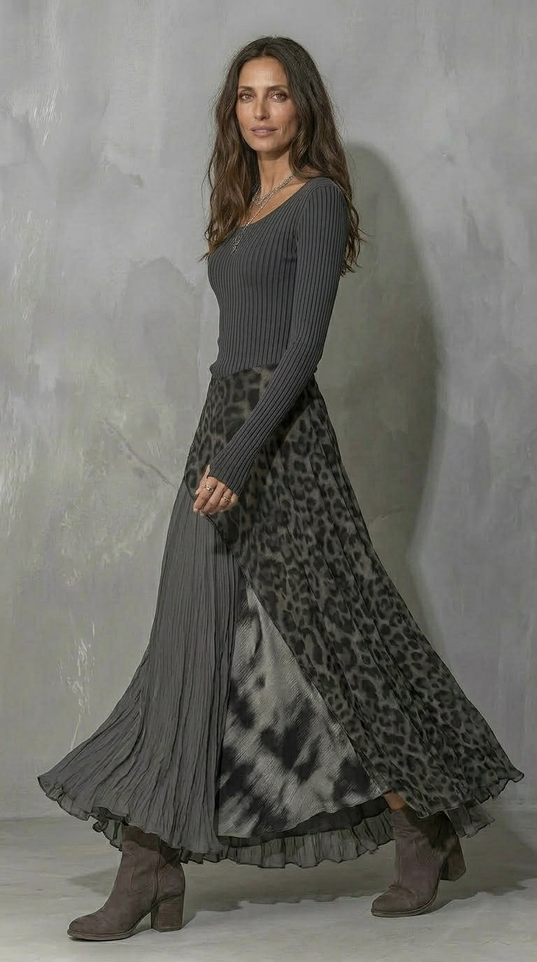 Silvana Valmont — Vestido Maxi Plisado Estampado Animal | LIQUIDACIÓN 50%