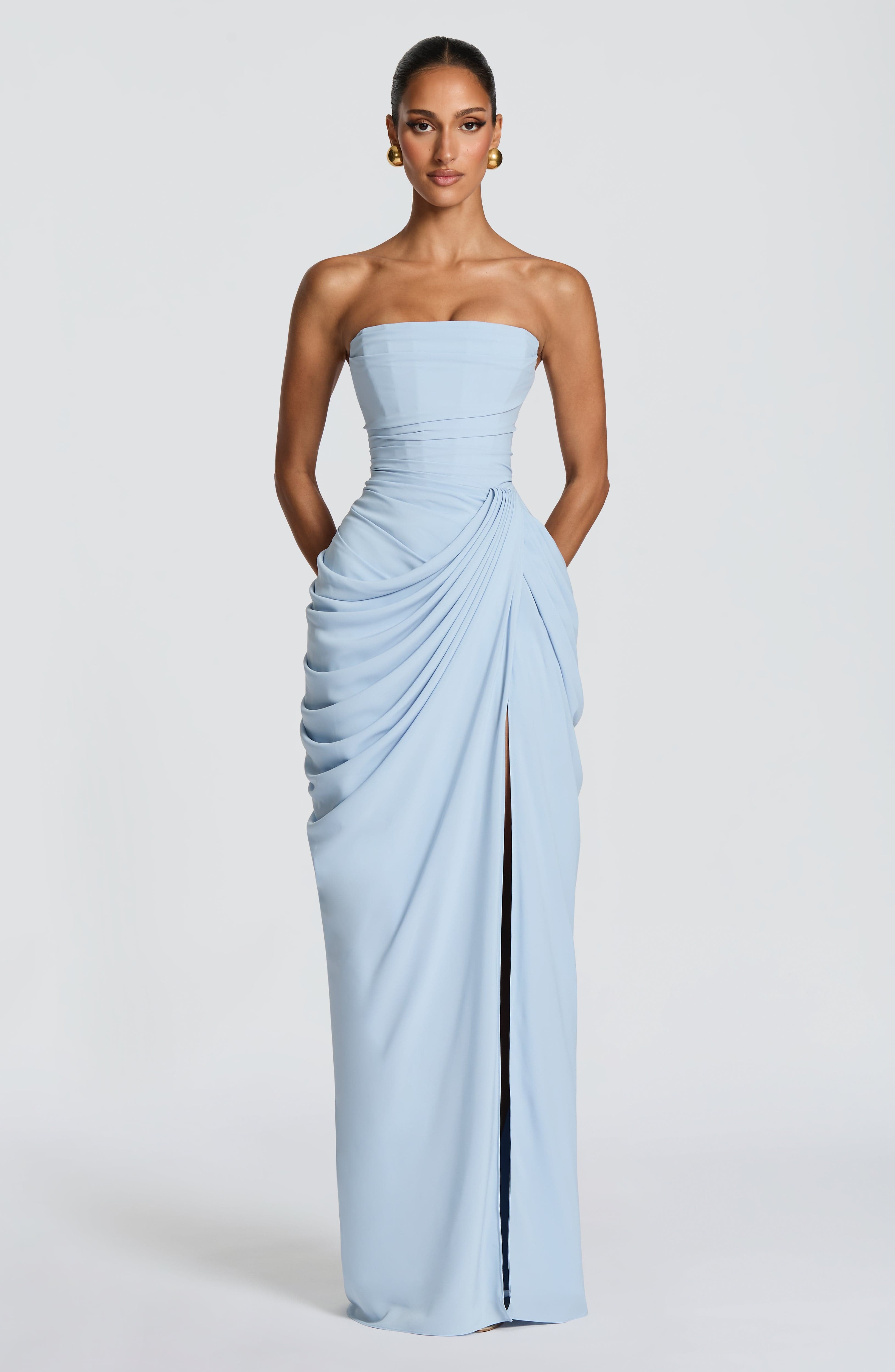 Vestido Lola Valmont — Maxi Strapless | Amarillo, Celeste y Azul Marino