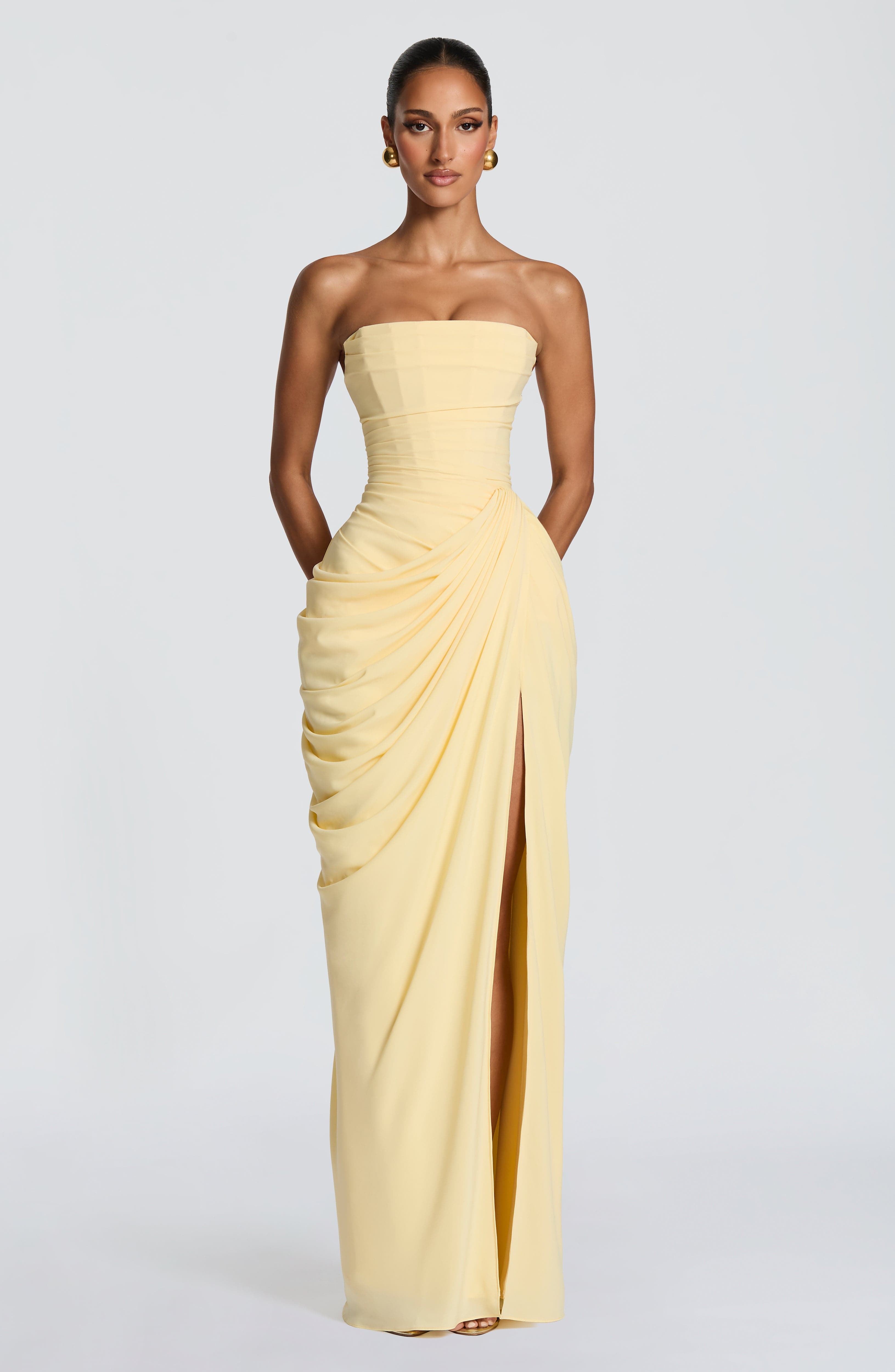 Vestido Lola Valmont — Maxi Strapless | Amarillo, Celeste y Azul Marino