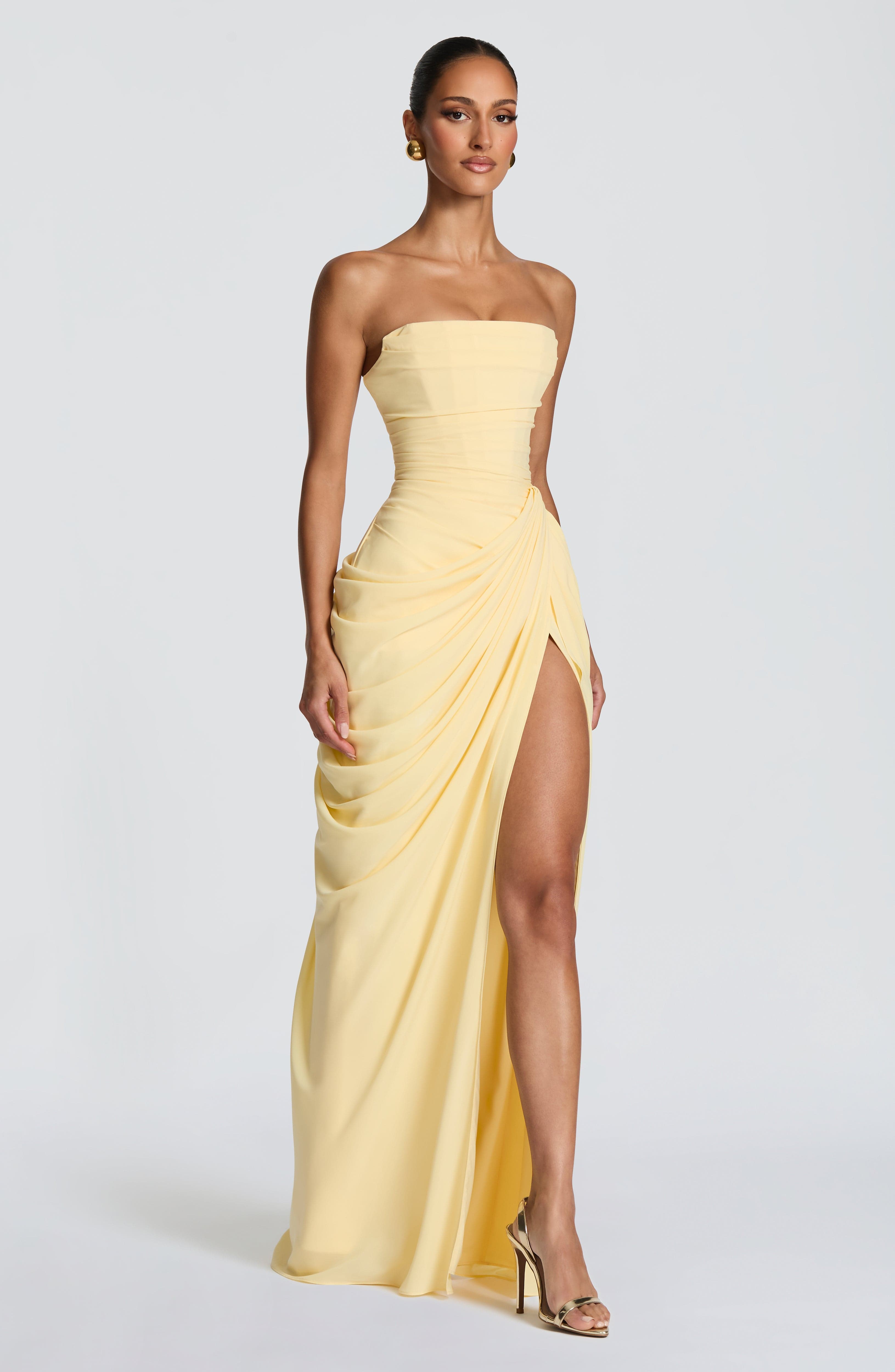 Vestido Lola Valmont — Maxi Strapless | Amarillo, Celeste y Azul Marino