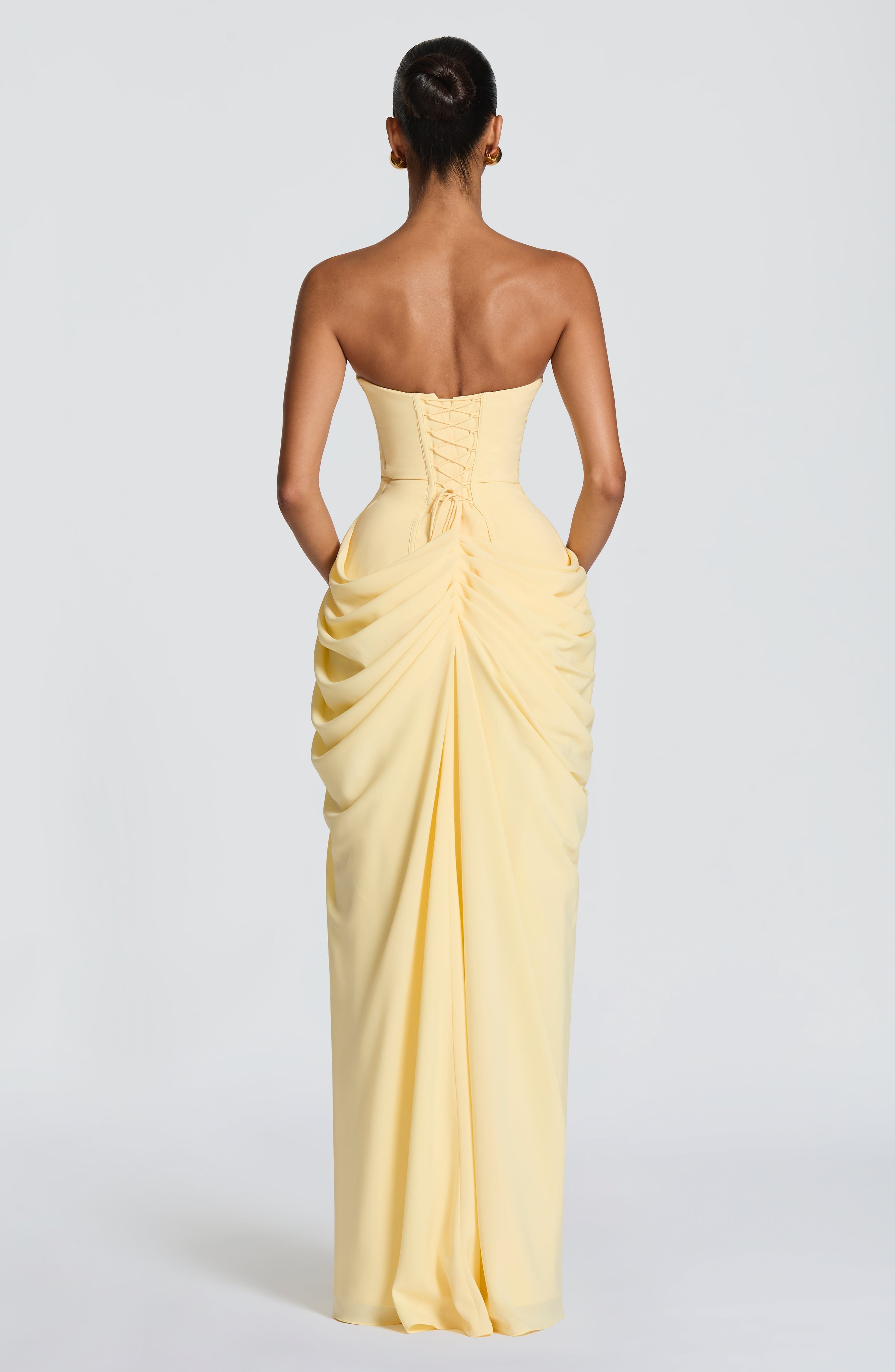 Vestido Lola Valmont — Maxi Strapless | Amarillo, Celeste y Azul Marino