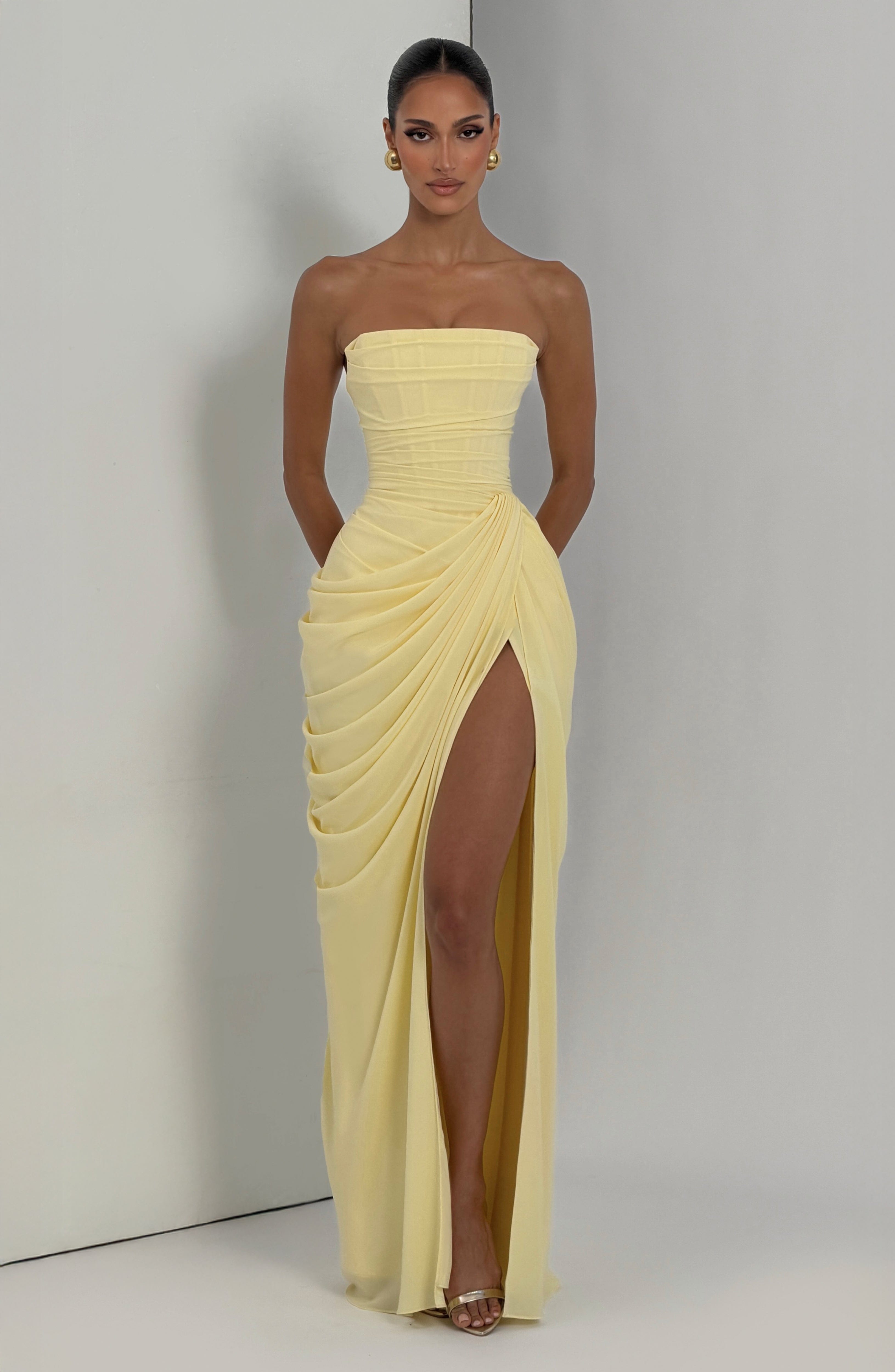 Vestido Lola Valmont — Maxi Strapless | Amarillo, Celeste y Azul Marino