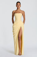 Vestido Lola Valmont — Maxi Strapless | Amarillo, Celeste y Azul Marino