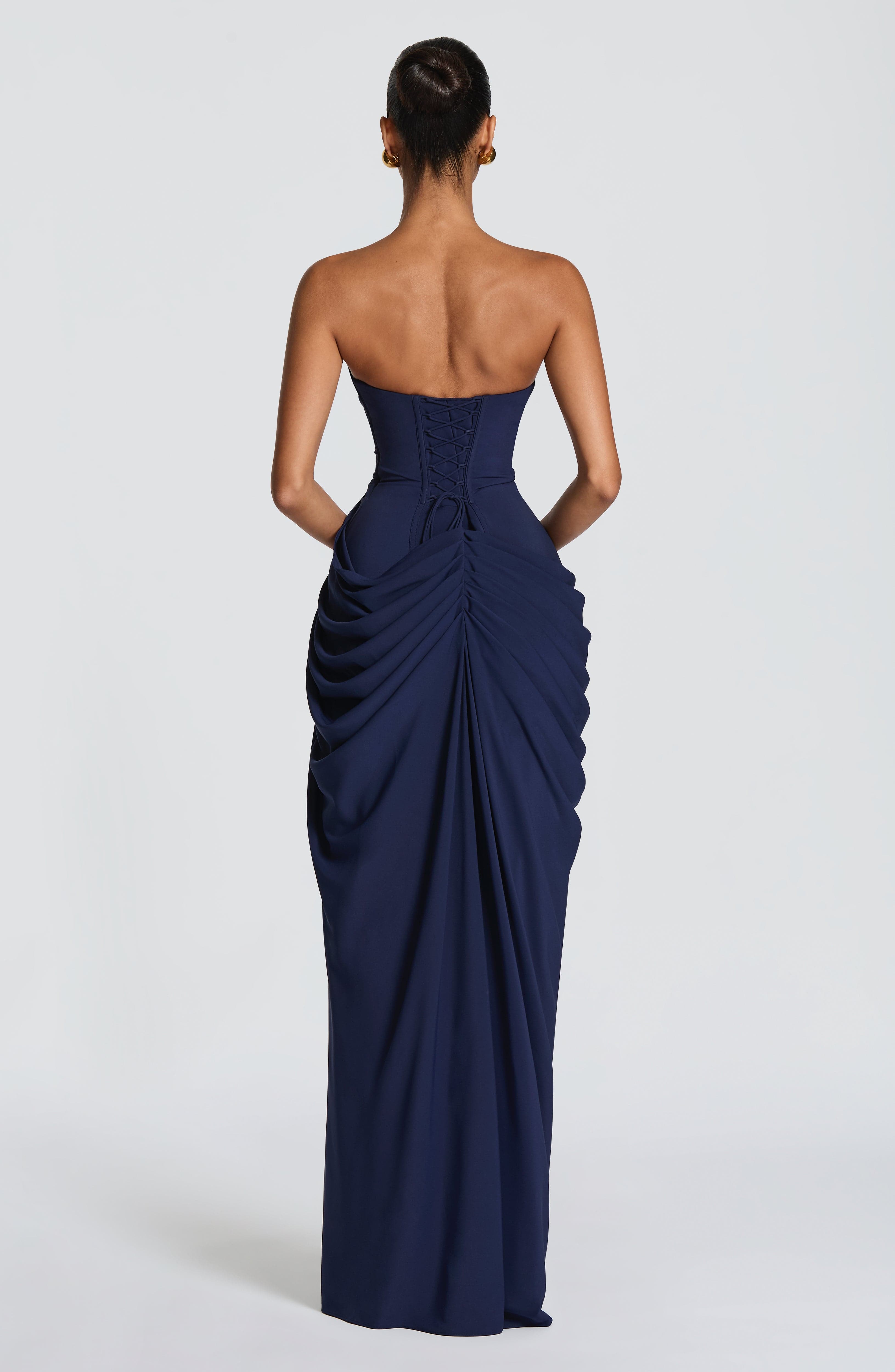 Vestido Lola Valmont — Maxi Strapless | Amarillo, Celeste y Azul Marino