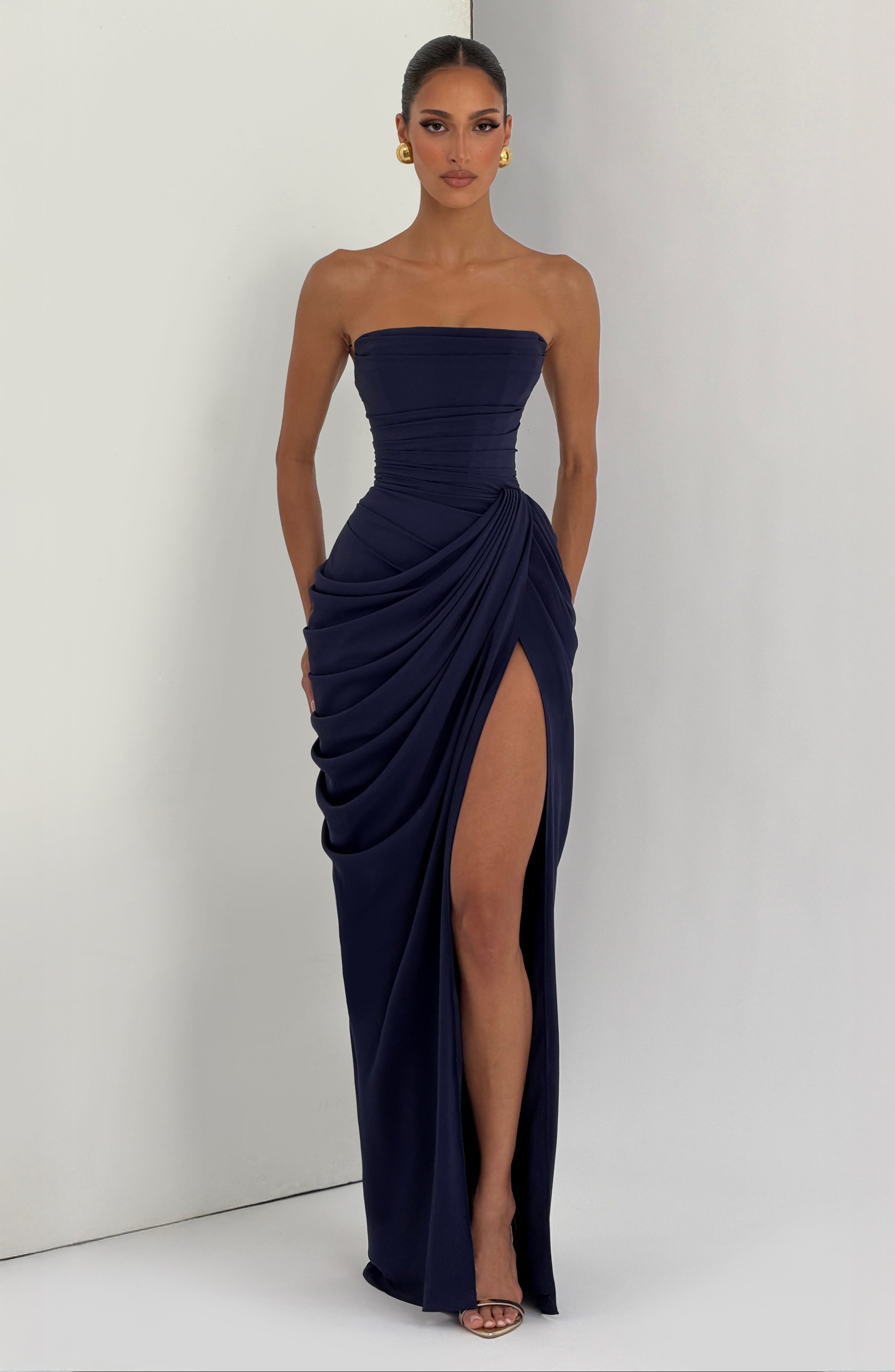 Vestido Lola Valmont — Maxi Strapless | Amarillo, Celeste y Azul Marino