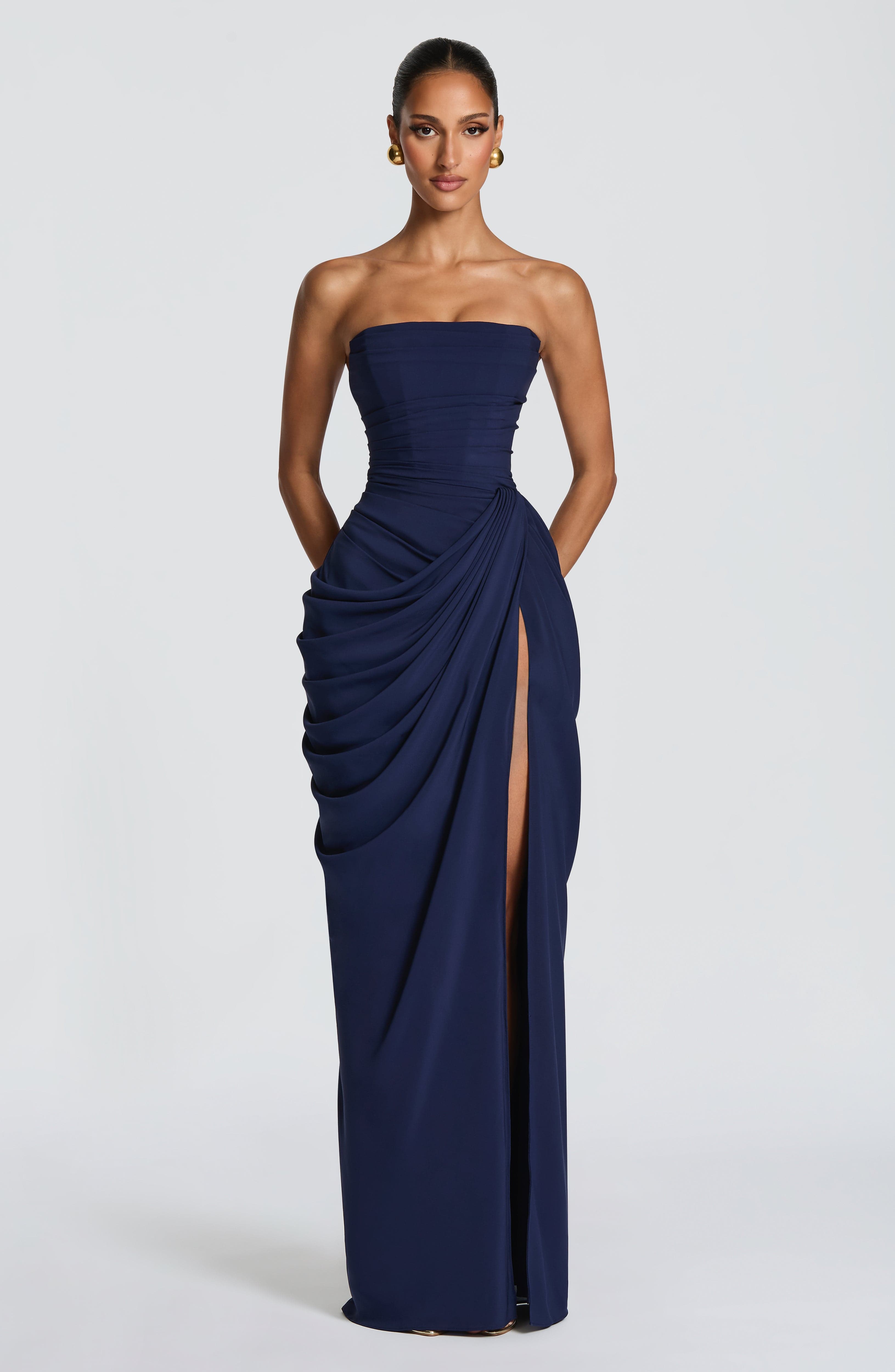 Vestido Lola Valmont — Maxi Strapless | Amarillo, Celeste y Azul Marino