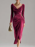 Drapé Valmont — Vestido Largo Terciopelo Drapeado | Elegancia Refinada