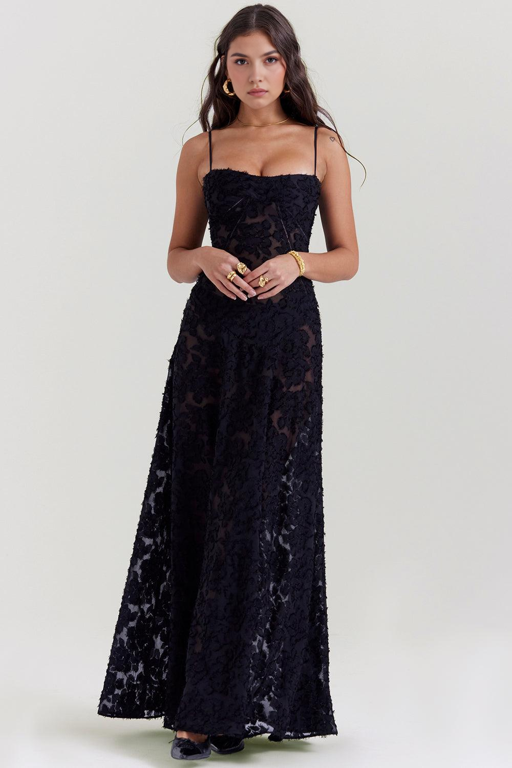 Noir Seren Valmont — Vestido Corsé de Terciopelo Floral | Noir de Luxe