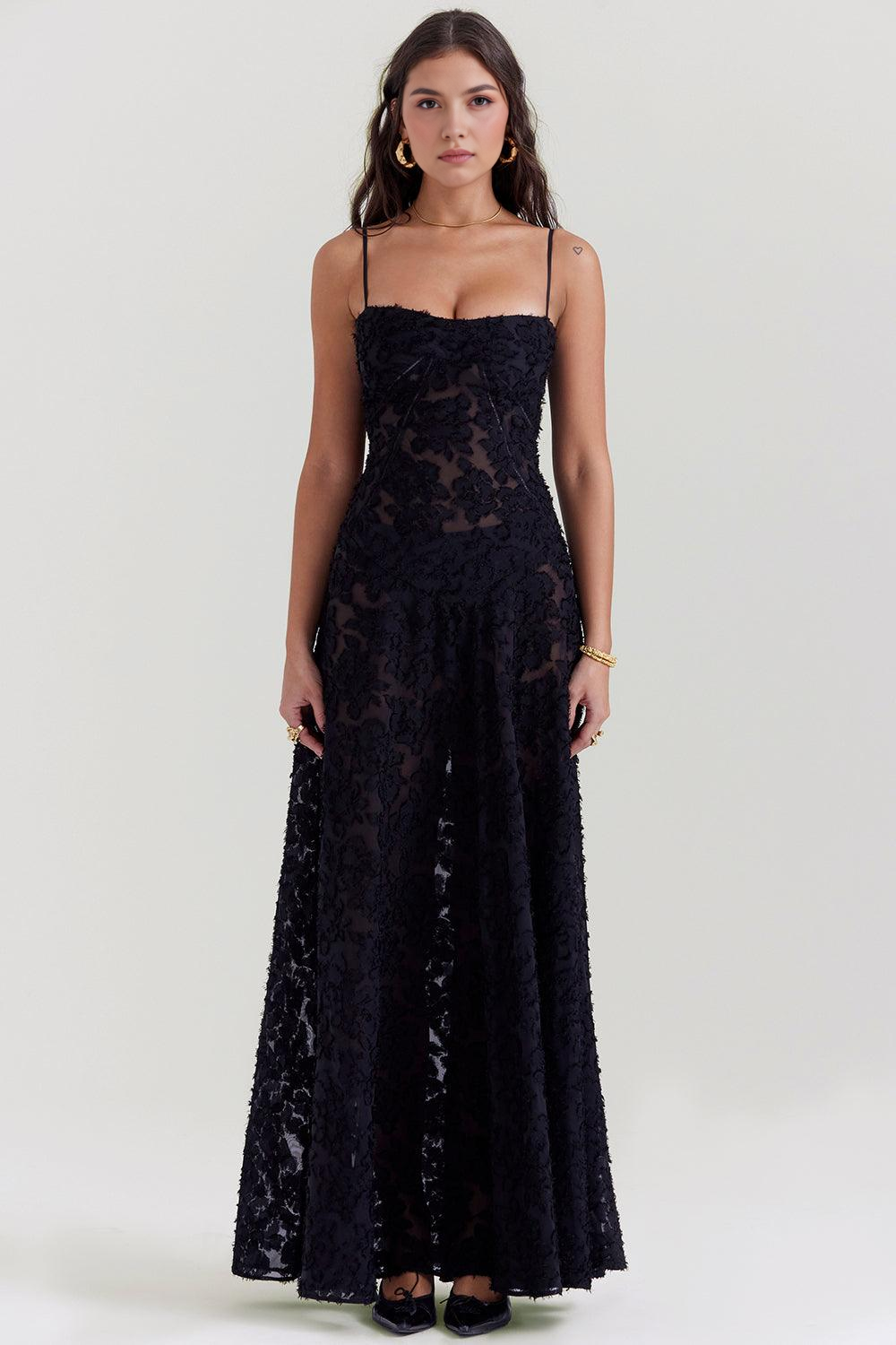 Noir Seren Valmont — Vestido Corsé de Terciopelo Floral | Noir de Luxe