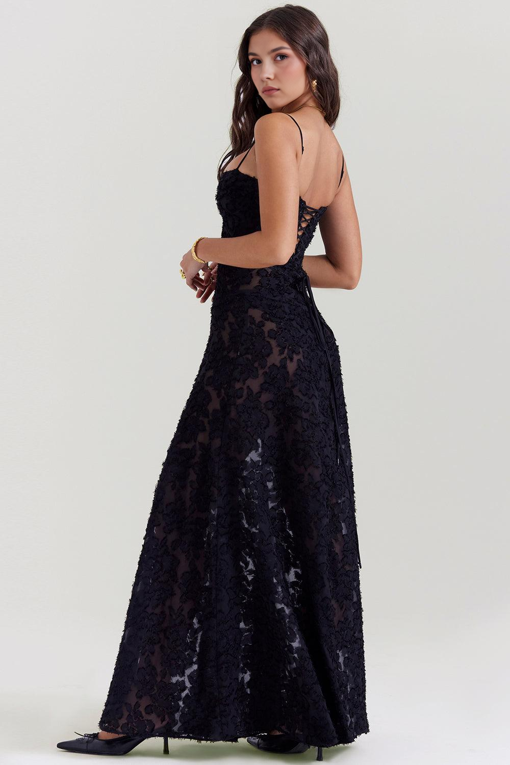 Noir Seren Valmont — Vestido Corsé de Terciopelo Floral | Noir de Luxe