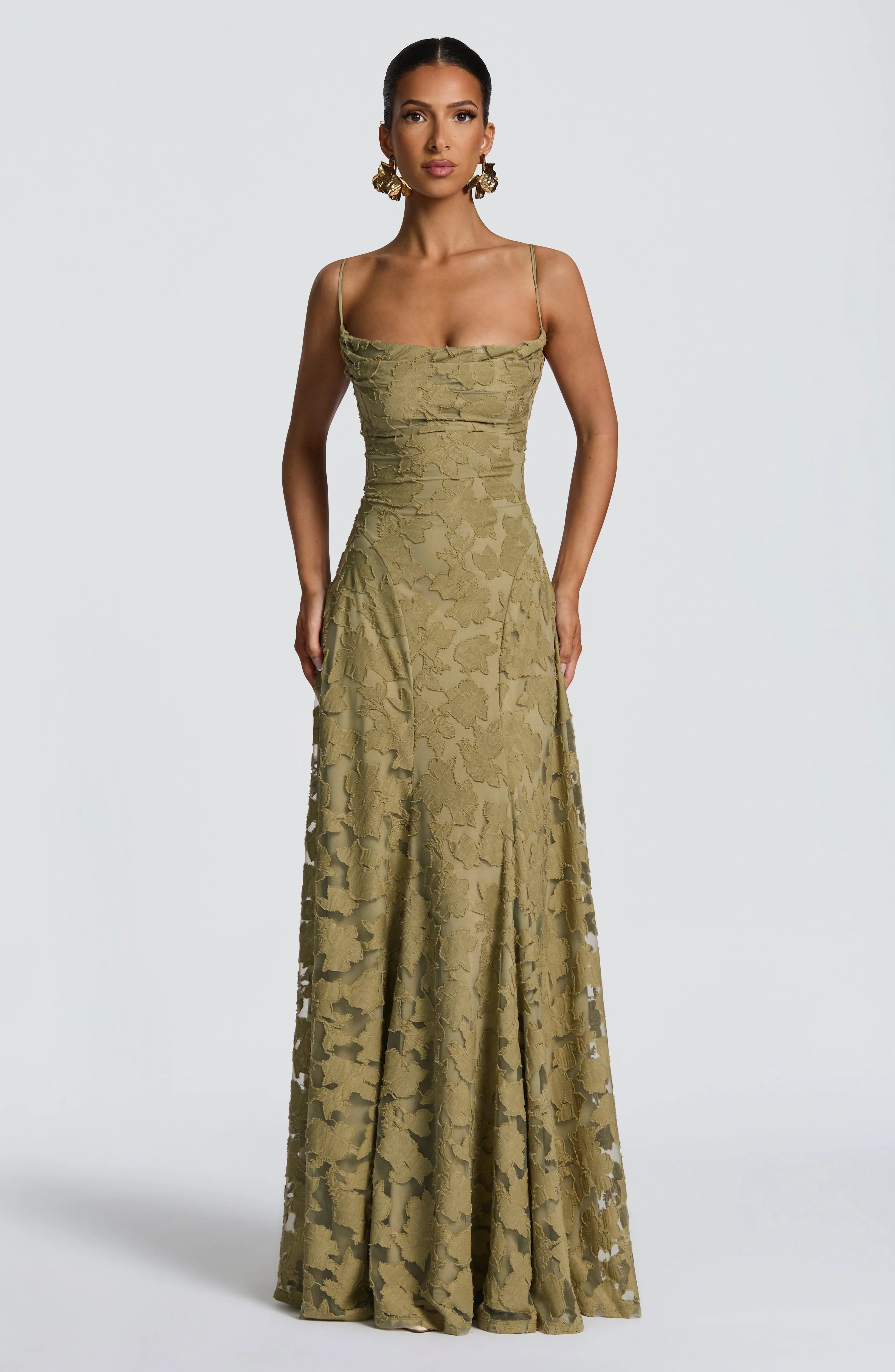 Vestido Louise Valmont — Maxi Drapeado | Burdeos, Blanco, Verde y Rosa