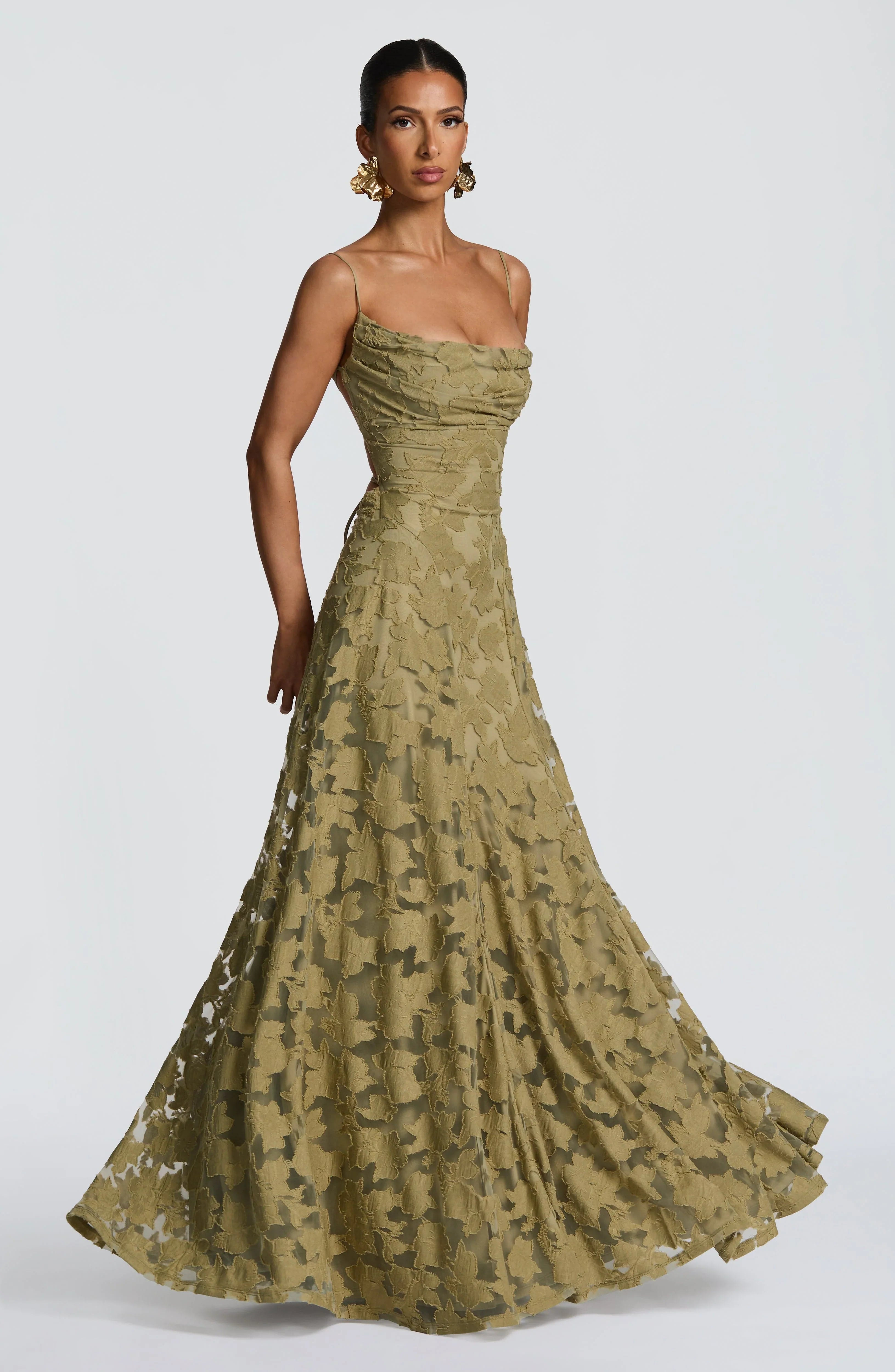 Vestido Louise Valmont — Maxi Drapeado | Burdeos, Blanco, Verde y Rosa