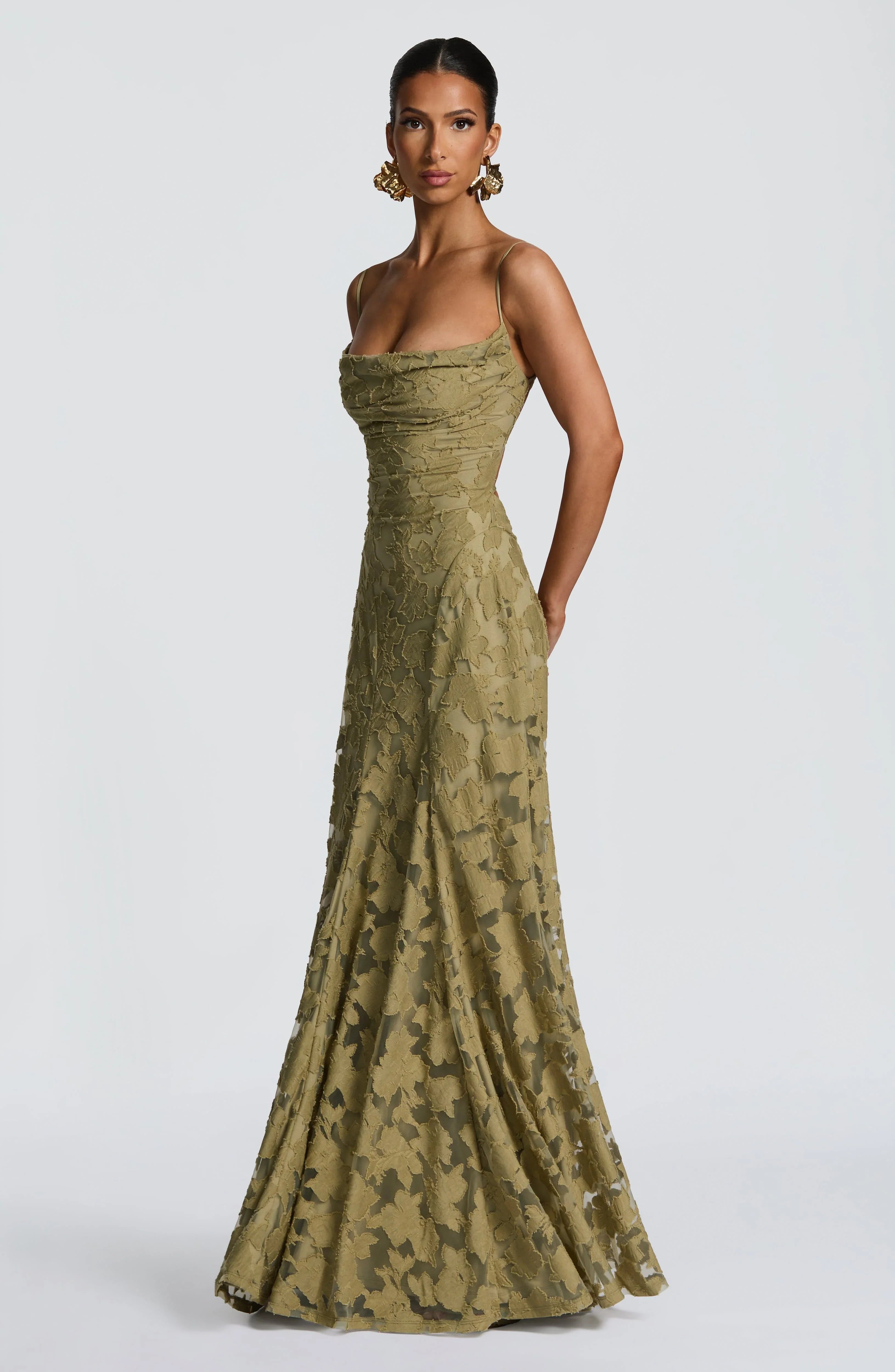 Vestido Louise Valmont — Maxi Drapeado | Burdeos, Blanco, Verde y Rosa