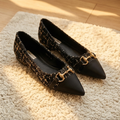 Zapatos de oficina Valmont — Tweed Refinado con Detalle Dorado | Negro y Dorado