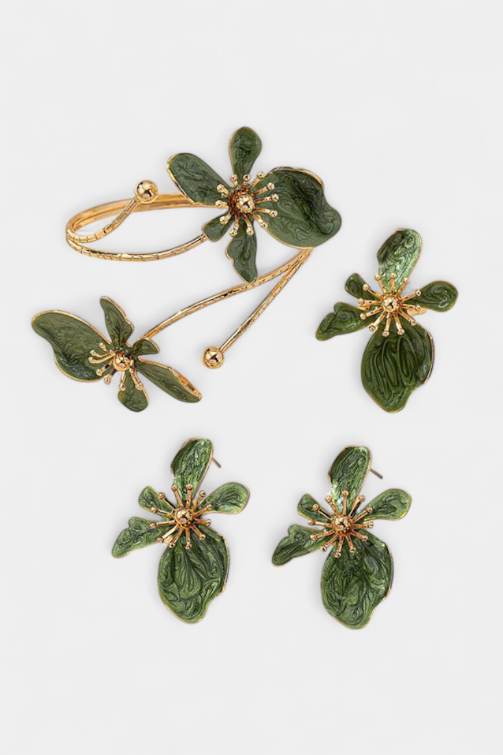 Floral Set Valmont — Set Pulsera + Pendientes + Anillos | Joyería