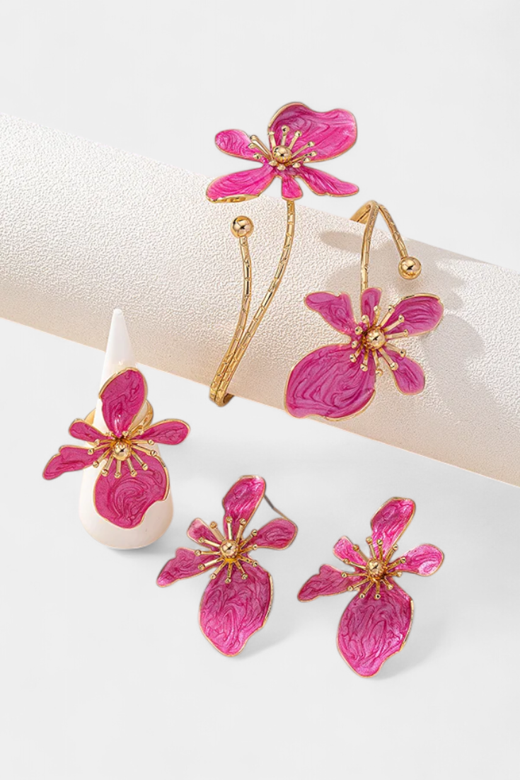 Floral Set Valmont — Set Pulsera + Pendientes + Anillos | Joyería