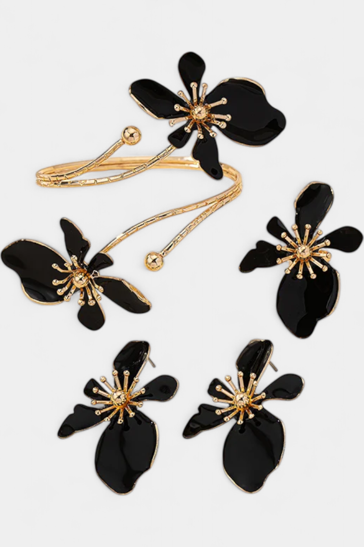 Floral Set Valmont — Set Pulsera + Pendientes + Anillos | Joyería