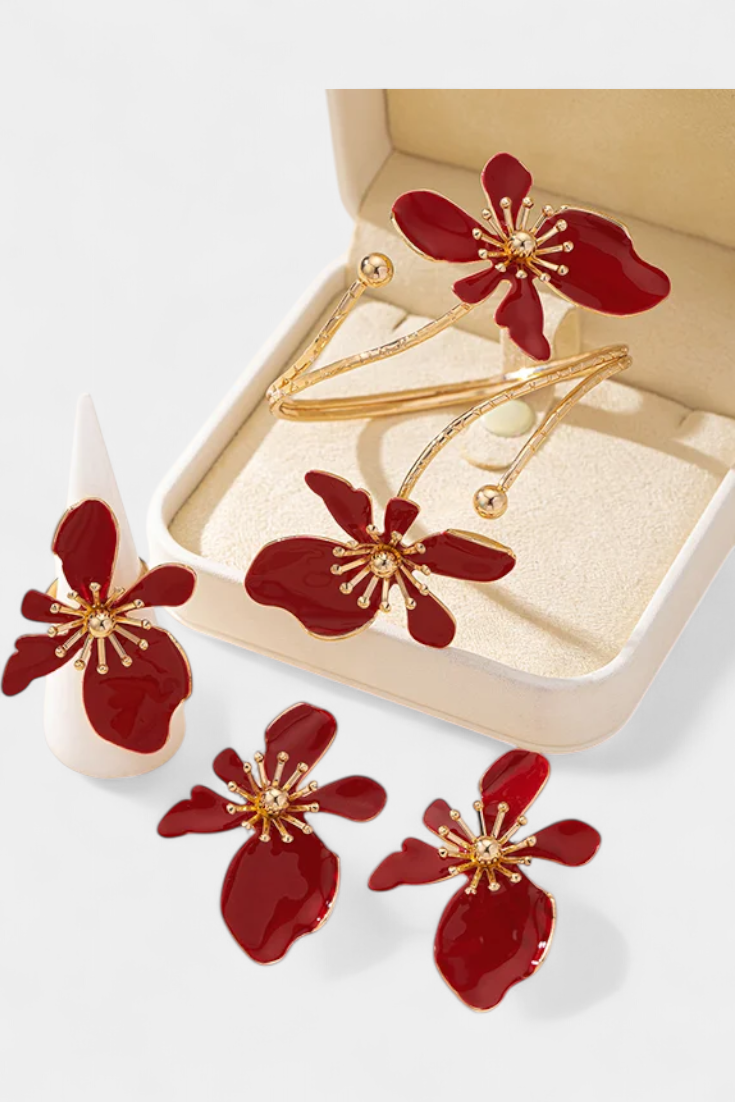 Floral Set Valmont — Set Pulsera + Pendientes + Anillos | Joyería
