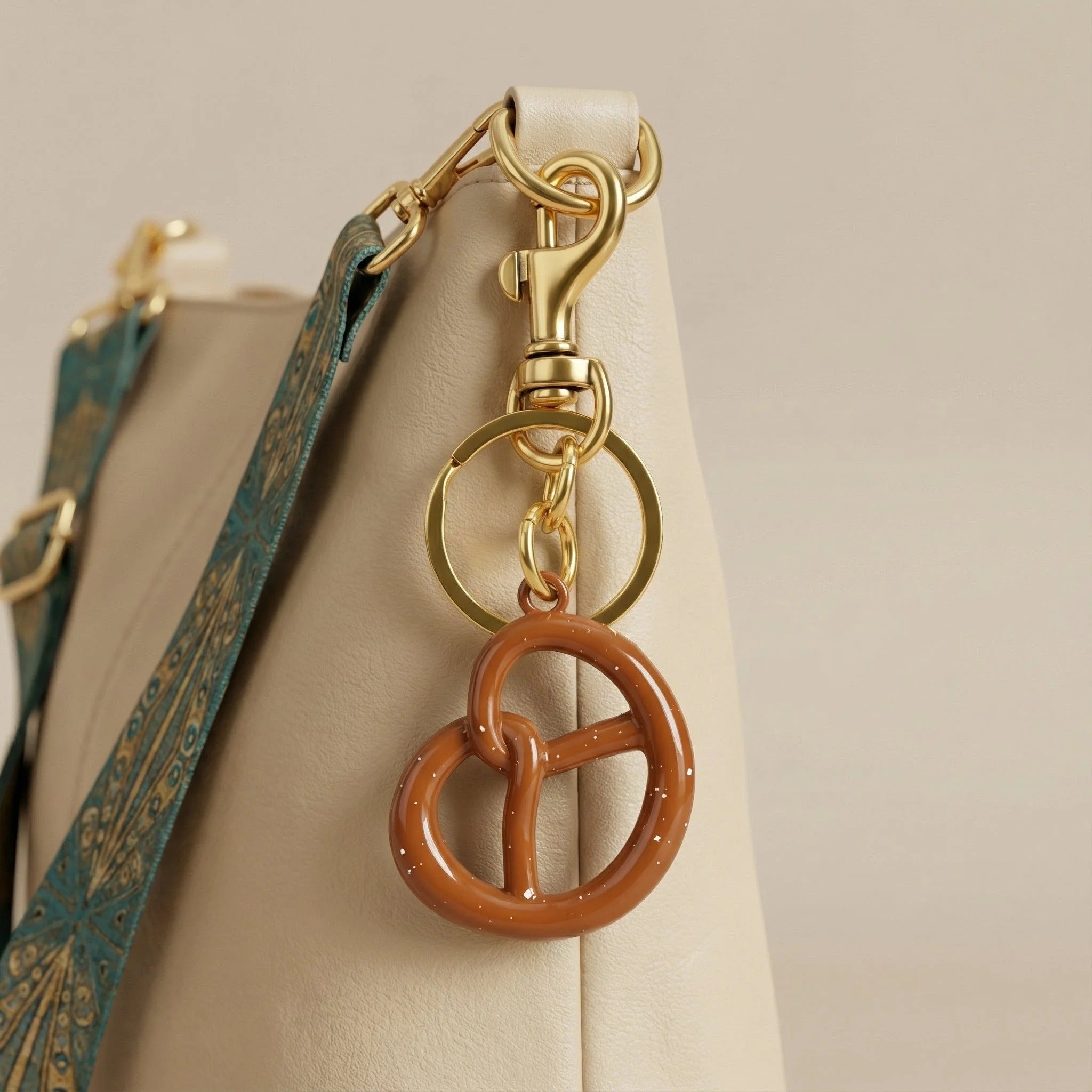 Pretzel Dorado Valmont — Llavero Charm para Bolso | Capricho de Oro