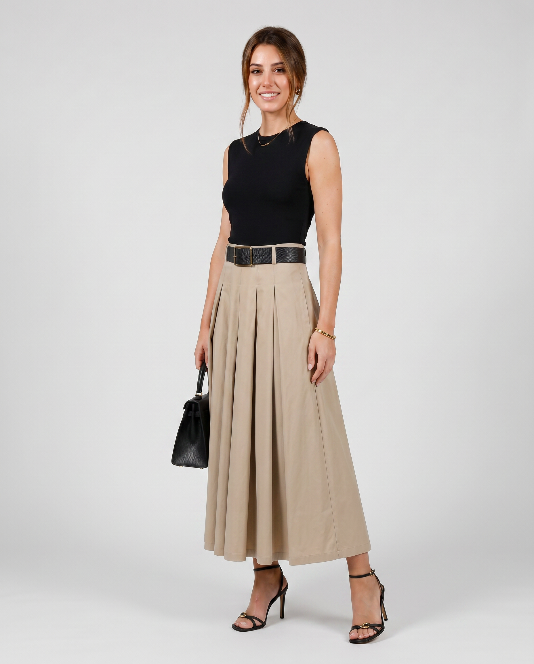 Alba Valmont — Vestido Midi Plisado con Cinturón | Marbella 2026