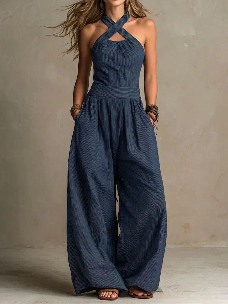 Conjunto Célestine Valmont — Cruzado Fluido de Verano | Negro, Beige y Azul Marino