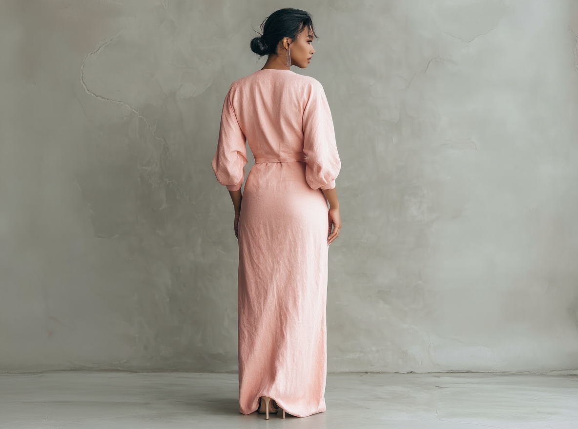 Rosée Valmont — Vestido Maxi Minimalista Rosa Lino & Escote en V | Pureza Primaveral