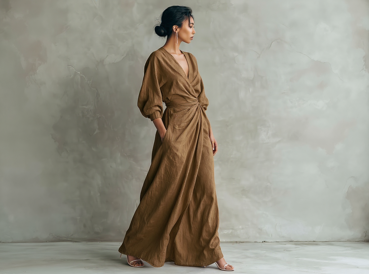 Rosée Valmont — Vestido Maxi Minimalista Rosa Lino & Escote en V | Pureza Primaveral