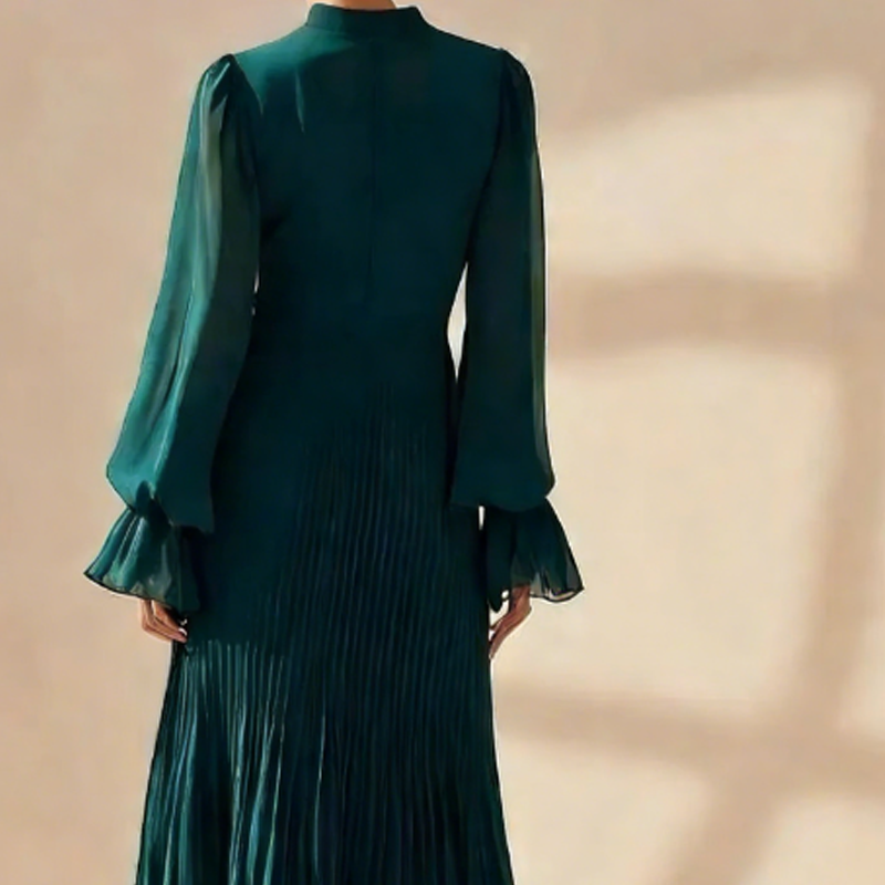 Céleste Valmont — Vestido Midi Plisado Elegante con Volantes | Gracia en Movimiento