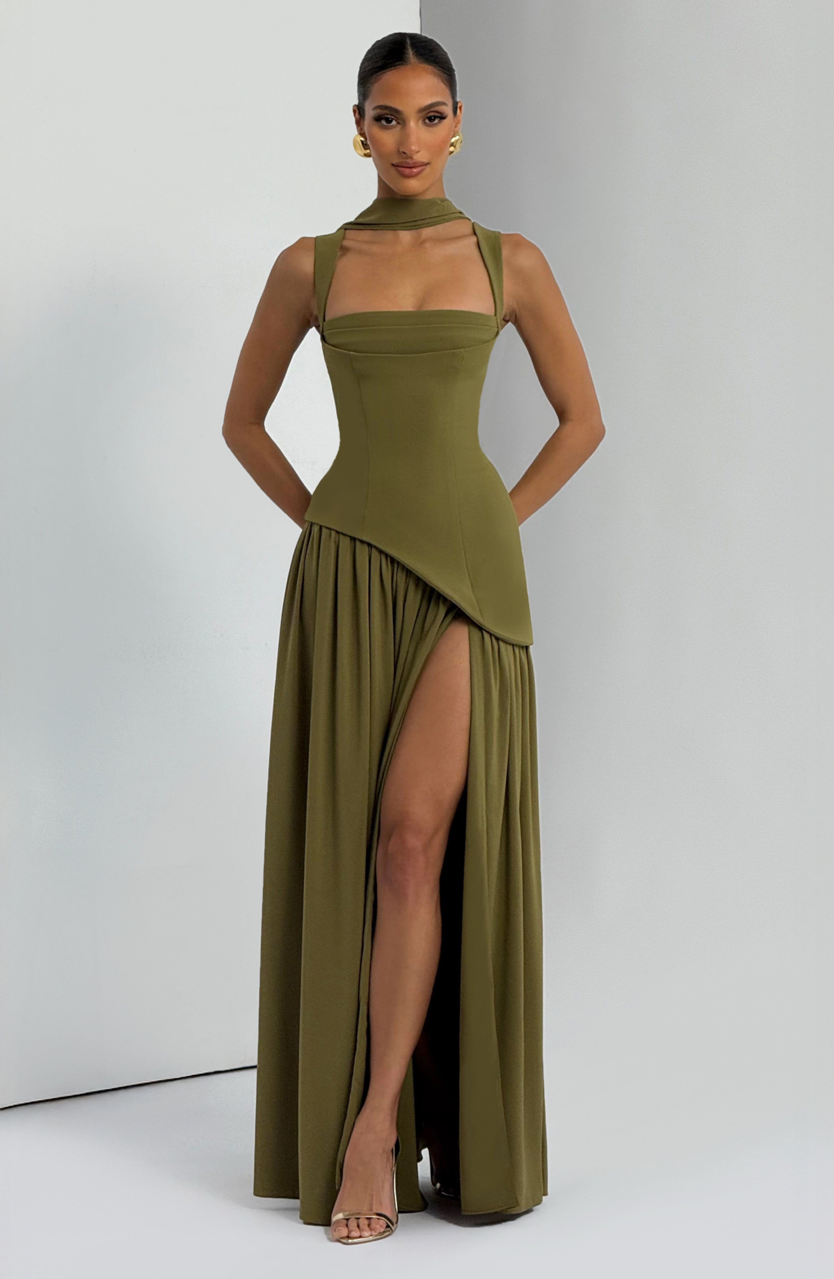 Vestido Tullulah Valmont — Maxi Largo | Negro, Oliva, Ciruela y Cereza